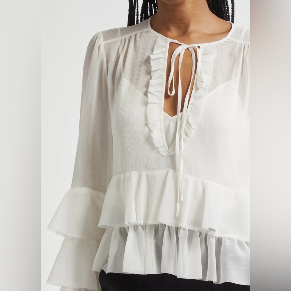 Cinq à Sept Steffina Ruffle Blouse Boho Festival Ivory Size XL NWOT - Picture 3 of 9